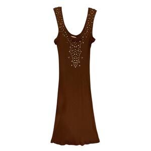 Ya-Ya Love Brown Studded Ribbed Mini Dress Size M 2000s Made USA